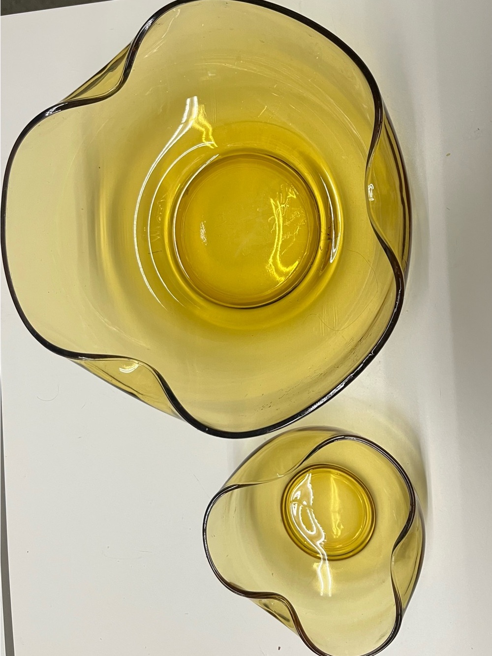 Vintage Anchor Hocking Amber Glass Chip & Dip Serving Bowls- Mid Century Modern